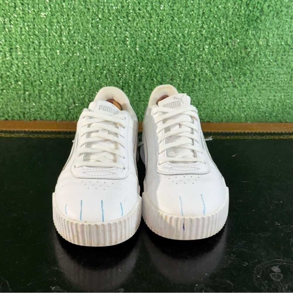 Puma Carina Leather White Silver 370325-02 Women’s Size 7 - Picture 2 of 6